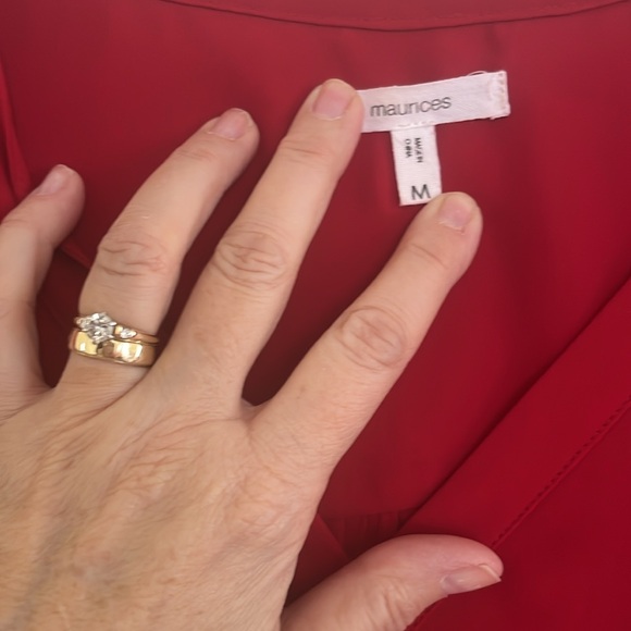 Women's Red V-Neck Blouse - Picture 2 of 6